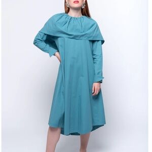 SEI BI-AAF Cape Dress Womens L XL Large Blue Cotton Midi